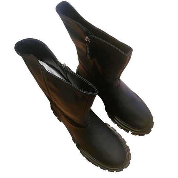 Schutz Juany Winter Black Rounded Toe Mid Calf Lug Sole Block Heel Boots 8.5 - Picture 7 of 10